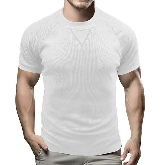 LYEAA T Shirts for Men Short Sleeve Crew Neck Ribbed Loose Summer Pullover T-shirts Solid Casual Soft Comfortable Breathable Men's Tops White L