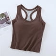 thumbnail image 1 of LYEAA Tank Top with Built in Bra Padded Sleeveless Crew Neck Basic Summer Casual Cropped Undershirt Solid Racerback Beach Pullover Vest Breathable Soft Loungewear Womens Going Out Clothes Brown XL, 1 of 6