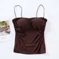 thumbnail image 1 of LYEAA Tank Top Built in Bras for Women Spaghetti Strap Fitted Summer Casual Crop Sling Tube Tops Solid Sleeveless Breathable Fashion Ladies Pullover Shirts Brown S, 1 of 1
