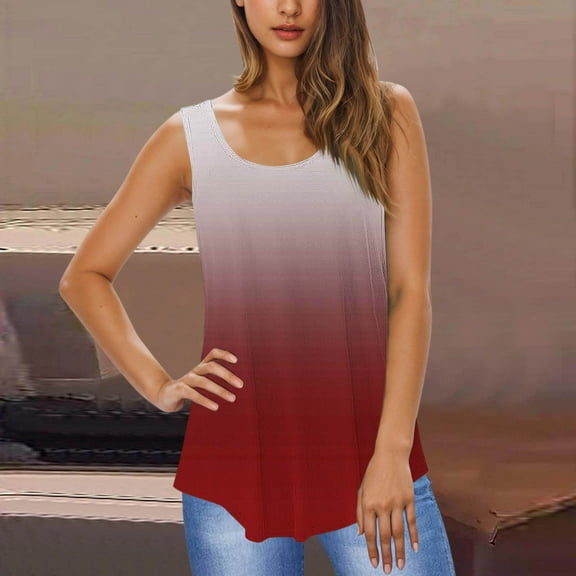 LYEAA Tank Tops Women Plus Size Sleeveless Crew Neck Summer Loose Casual Tee Shirts Gradient Flowy Vacation Beach Elegant Fashion Pullover Vest Comfortable Soft Loungewear Going Out Clothes Red S