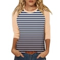 thumbnail image 1 of LYEAA Three Quarter Sleeve Tops Woman Crew Neck 3/4 Sleeve T-shirt Fashion Gradient Striped Tees Loose Soft Comfortable Blouse Dressy Casual Breathable Trendy Clothing Blue L, 1 of 4
