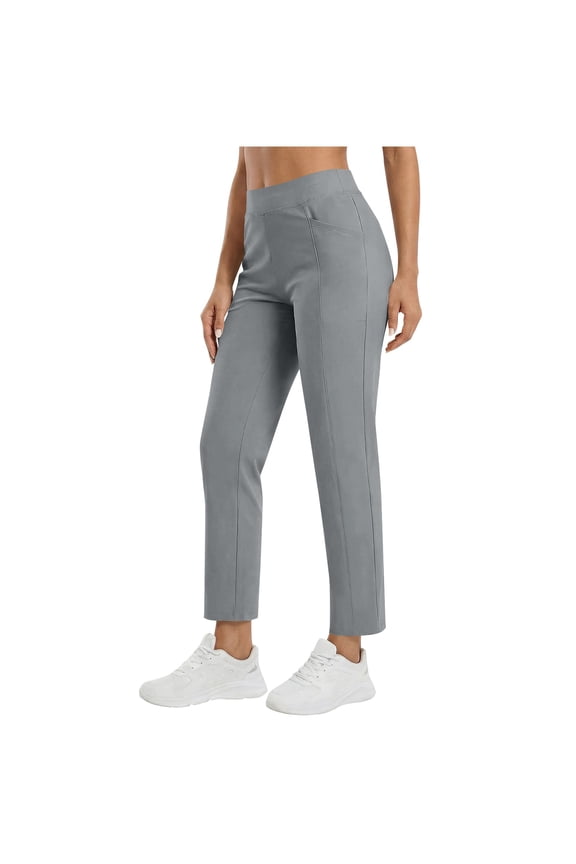 Travel Pants for Women Summer High Waisted Straight Leg Pant Stretch Solid Casual Trousers with Pockets