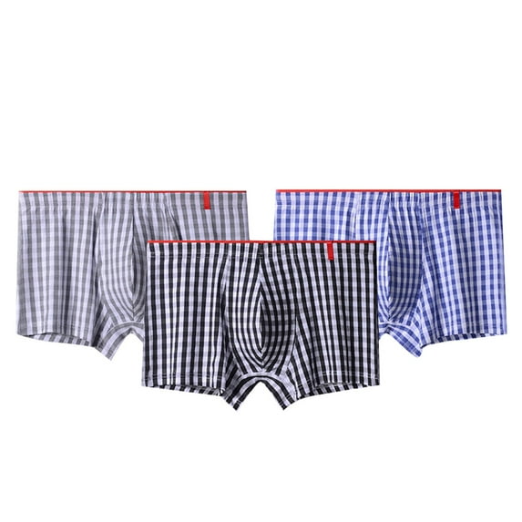 LYEAA Underwear for Men Boxers Cotton 3-Pack Soft Breathable Trunks Plaid Plus Loose Comfortable Athletic Underpants Elastic Waistband Fashion Support Pouch Briefs No fly Multicolor L