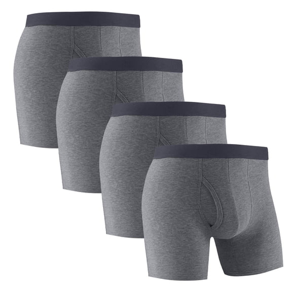 LYEAA Underwear for Men Pack of 4 Cotton Soft Breathable Boxers Solid Plus Comfortable Underpants Elastic Waistband Fashion Support Pouch Briefs with Fly Gray S