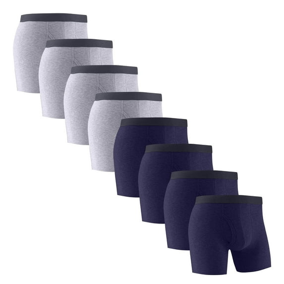 LYEAA Underwear for Men Pack Boxers of 8 Cotton Soft Breathable Trunks Solid Plus Comfortable Underpants Elastic Waistband Fashion Support Pouch Briefs with Fly Green L