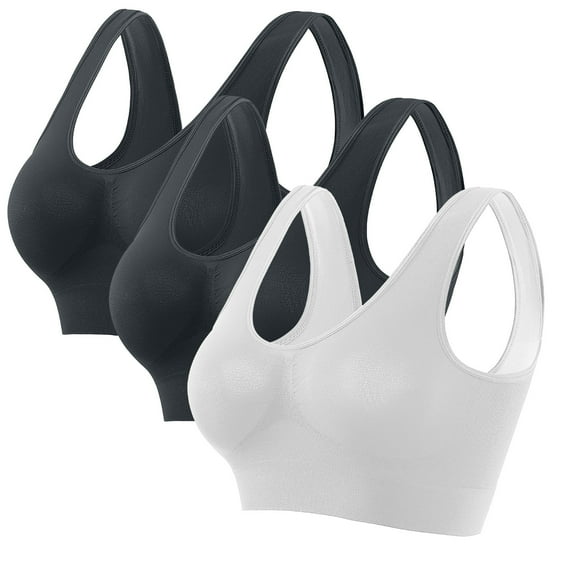 LYEAA No Underwire Bras 3 Pack Support Plus Size Wirefree Cool thin Sport Yoga Bra Solid Stretch Fitness Workout Bra Full Cup Comfort Bras Pullover Breathable Sleeping Bras for Women Multicolor 3XL
