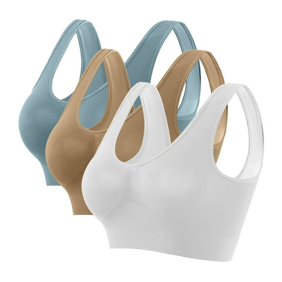LYEAA No Underwire Bras Plus Size 3 Pack Support Wirefree Cool thin Sport Yoga Bra Solid Stretch Fitness Workout Bra Full Cup Comfort Bras Pullover Breathable Sleeping Bras for Women Multicolor XL