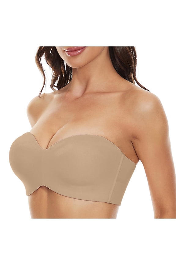 Underwire Bras for Women Plus Size No Padding Strapless Convertible Push Up Bandeau Solid Removable strap Support Non-Slip Breathable Comfortable Thin Soft Sleeping Everyday Bra Beige 44/100F