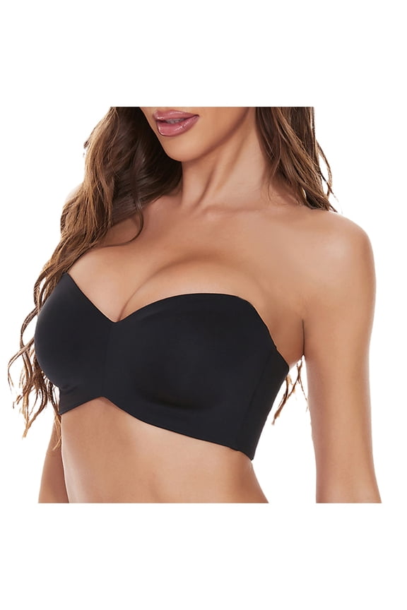 Underwire Bras for Women Plus Size No Padding Strapless Convertible Push Up Bandeau Solid Removable strap Support Non-Slip Breathable Comfortable Thin Soft Sleeping Everyday Bra Black 36/80F