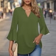 thumbnail image 1 of LYEAA V Neck 3/4 Sleeve Tops for Women Soft Washed Cotton Linen Crinkle Design Loose Fit Blouse Casual Office Beach Vacation Outfit Green S, 1 of 6