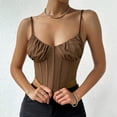 thumbnail image 1 of LYEAA V Neck Tank Tops for Women Fitted Spaghetti Strap Ruched Backless Summer Casual Beach Crop Shapewear Solid Sleeveless Breathable Fashion Ladies Pullover Shirts Brown L, 1 of 1