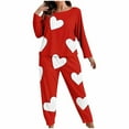 thumbnail image 1 of LYEAA Valentine Pajamas Women Plus Size Heart Print Long Sleeve Pullover Top and Pant Breathable Sleepwear Soft Loungewear, 1 of 6