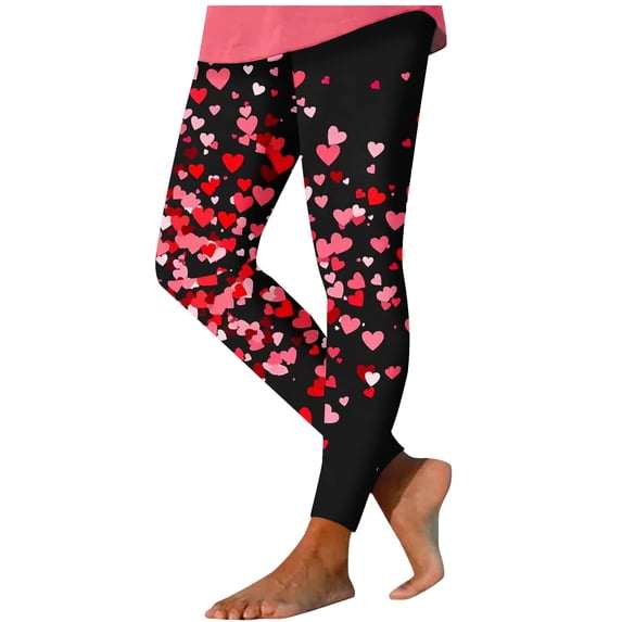 LYEAA Valentines Day Leggings for Women Valentine's Day Elastic Waist Tights Stretchy Ankle Length Heart Printed Yoga Pants