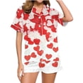 thumbnail image 1 of LYEAA Valentines Pajama Set for Women Heart Print Short Sleeve Button Down Shirt and Short Pant Holiday Pajama Sets, 1 of 5