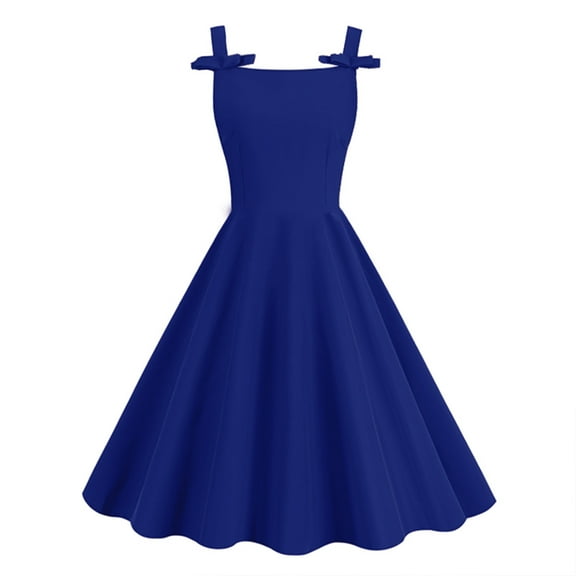 LYEAA Vintage Dresses for Women Plus Size Sleeveless Flowy Elegant Midi Dresses Solid Casual Dressy 1950s Backless A-line Pullover Dresses Modest Holiday Dresses Blue S