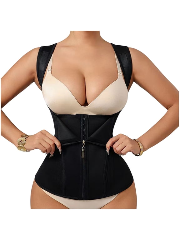 Waist Trainer Corset for Women Wide Straps Zip up Underbust Steel Boned Bustier Adjustable Workout Bodyshaper