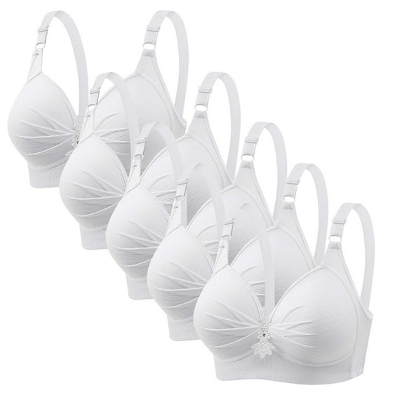 LYEAA White Bras for Women Push up 5 Pack of Soft Comfortable Bras Wireless Breathable Everyday Bra All Coverage Bralette Fashion Solid Plus Size Bra Style with Adjustable Straps