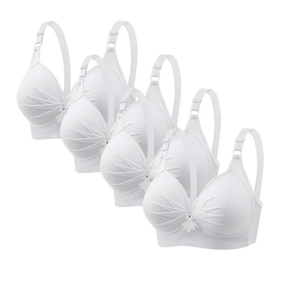 LYEAA White Bras for Women No Wire 4 Pack of Soft Comfortable Bras Wireless Breathable Everyday Bra All Coverage Bralette Fashion Solid Plus Size Bra Style with Adjustable Straps