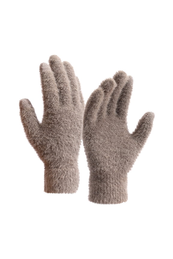 Winter Touchscreen Gloves Women Men Thick Soft Warm Fuzzy Gloves Solid Thermal Gloves Outdoor Elastic Cuff Gloves for Cold Weather Brown One Size