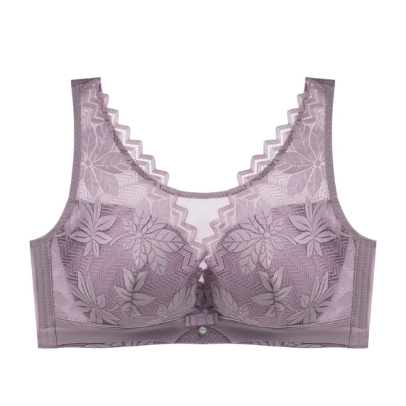 LYEAA No Wire Bras for Women Cotton Soft Lace Push up Everyday Bras Wireless Support Solid Lift Sleep Bras Comfortable Wirefree Breathable Shaping Daily Bralette Purple 2XL