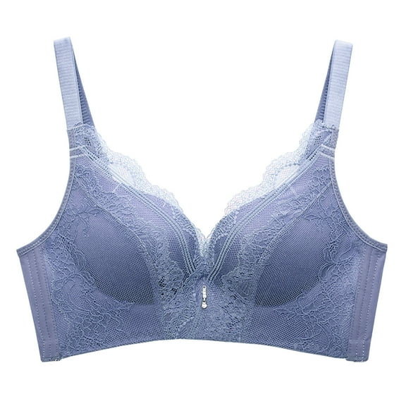 LYEAA No Wire Bras for Women Lace Push up Lightly Lined Wireless Daily Bras Wirefree Adjustable Strap Lift Soft Bralette Breathable Comfort Sleeping Bras Blue 38/85C