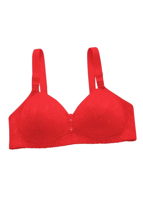 No Wire Bras for Women Lace Soft Cotton Push up Everyday Bras Wireless Support Solid Lightly Lined Lift Sleep Bras Comfortable Wirefree Breathable Shaping Daily Bralette Red M