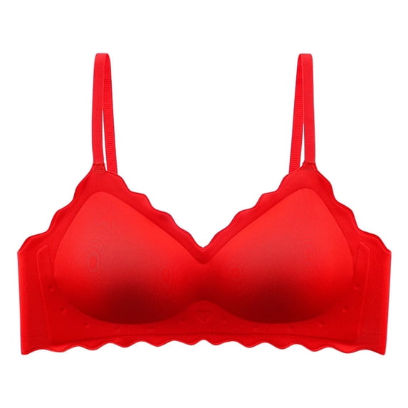 LYEAA No Wire Bras for Women Soft Seamless Push up Everyday Bras Wireless Support Solid Padded Lift Sleep Bras Comfortable Wirefree Breathable Shaping Daily T-Shirt Bralette Red S
