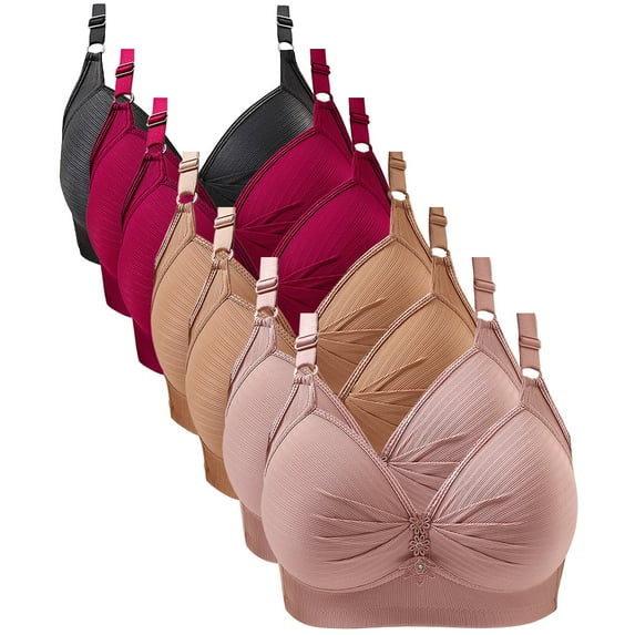 LYEAA Wireless Bras for Women 7 Pack Plus Size No Wire Wirefree Everyday Bras Push up Breathable Solid Color Daily Sleep Bras Comfortable Shaping Soft Stretch T-Shirt Bras Pink 38/85