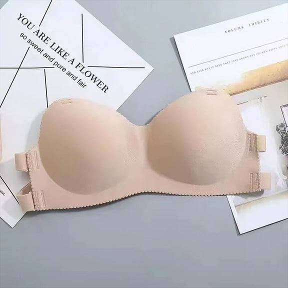 LYEAA Wireless Bras for Women Padded Strapless Convertible Stretch Push Up Bandeau No Wire Solid Seamless Invisible Support Non-Slip Breathable Comfortable Soft Sleeping Everyday Bra Beige One Size