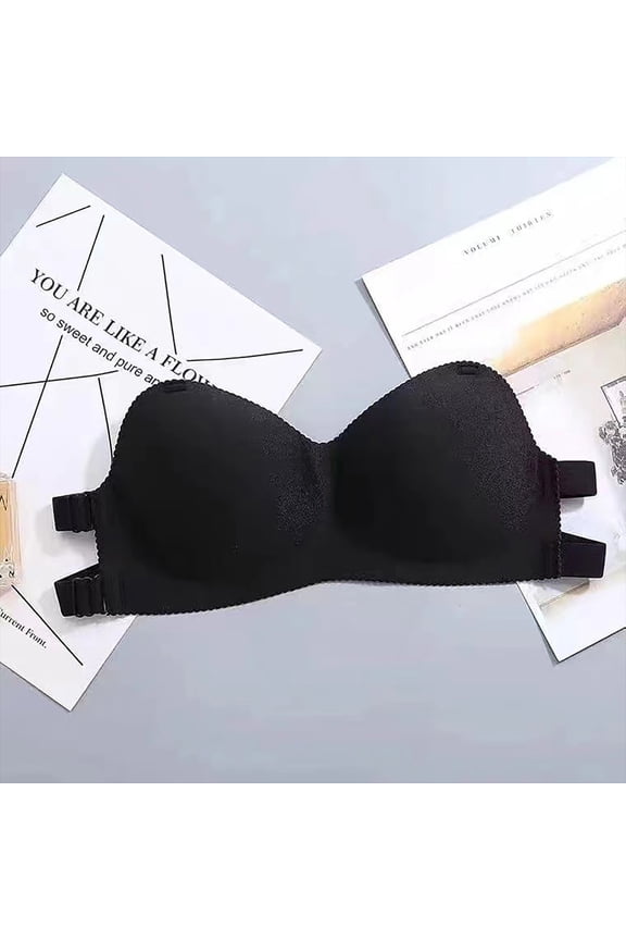 Wireless Bras for Women Padded Strapless Convertible Stretch Push Up Bandeau No Wire Solid Seamless Invisible Support Non-Slip Breathable Comfortable Soft Sleeping Everyday Bra Black One Size