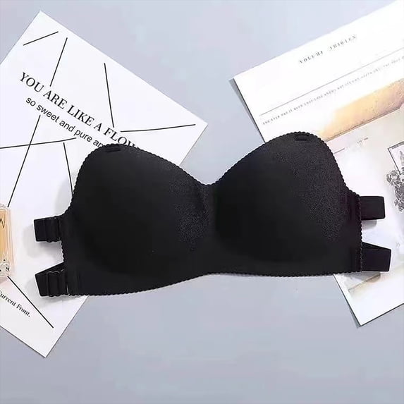 LYEAA Wireless Bras for Women Padded Strapless Convertible Stretch Push Up Bandeau No Wire Solid Seamless Invisible Support Non-Slip Breathable Comfortable Soft Sleeping Everyday Bra Black One Size