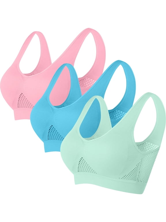 Wireless Bras for Women Plus Size 3 Pack Support No Underwire Cool thin Sport Yoga Bra Solid Stretch Fitness Workout Bra Full Cup Comfort Bras Pullover Breathable Sleeping Bras Multicolor 4XL