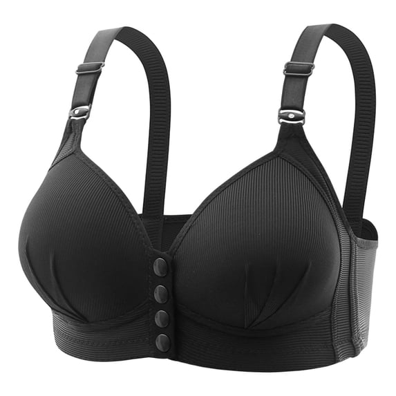 LYEAA Wireless Bras for Women Plus Size Push Up Bras Front Closure Adjustable Strap Bras No Wire Seamless Lift Shape Bralette Soild Breathable Soft Bras Comfortable Everyday Bras T-Shirt Bras Black