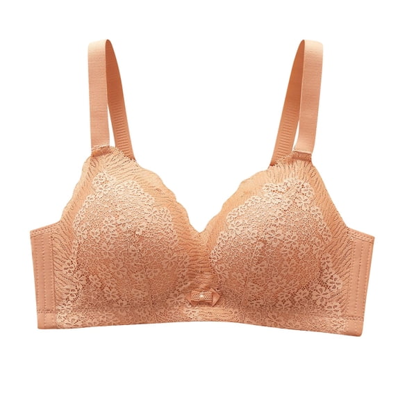 LYEAA Wireless Bras for Women Support Lace Push up Lightly Lined Daily Bras Wirefree Adjustable Strap Lift Soft Bralette No Wire Breathable Comfort Sleeping Bras Brown XL