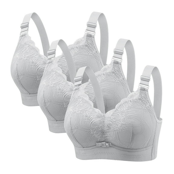 LYEAA Wireless Bras for Women Lace Push up Support Full Cup Seamless Everyday Bras 3 Pack