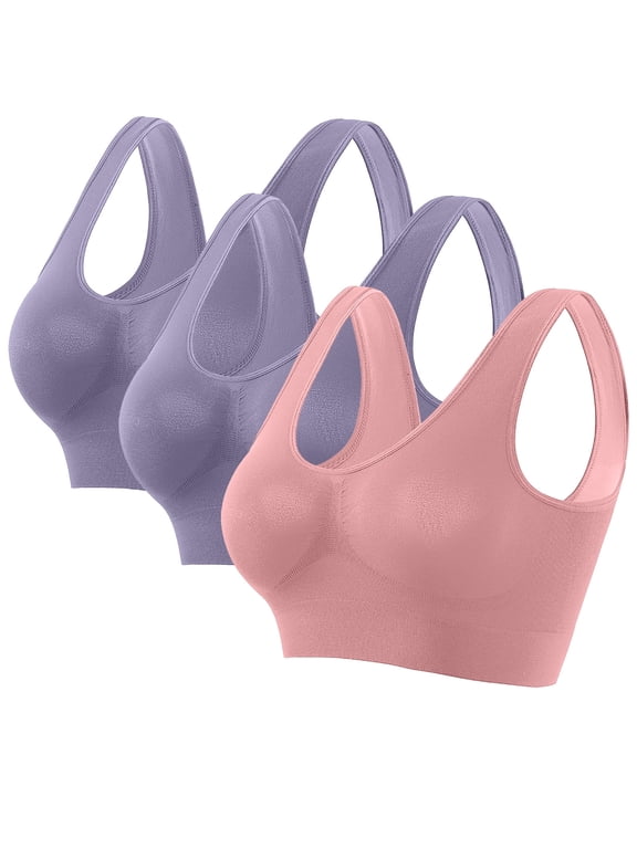 Wireless Push up Bra 3 Pack Support Plus Size Wirefree Cool thin Sport Yoga Bra Solid Fitness Workout Bra Full Cup Comfort Bras Pullover Breathable Sleeping Bras for Women Multicolor 5XL