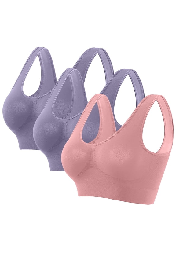 Wireless Push up Bra 3 Pack Support Plus Size Wirefree Cool thin Sport Yoga Bra Solid Fitness Workout Bra Full Cup Comfort Bras Pullover Breathable Sleeping Bras for Women Multicolor 5XL