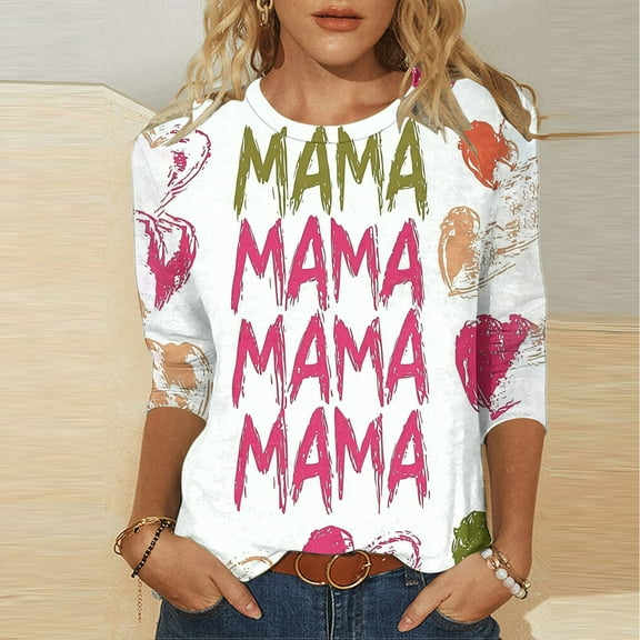 LYEAA Women 3/4 Length Sleeve Tops Printed Round Neck Mother's Day Gift Stretchy Comfortable Fit Casual Tee Lightweight Breathable Summer Blouse Pink XXXL