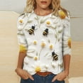 thumbnail image 1 of LYEAA Women 3/4 Sleeve Casual Bee Print Blouse Round Neck Pullover Tops for Spring Summer Lightweight Breathable Festival Outfit Yellow XXXL, 1 of 5