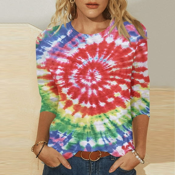 LYEAA Women 3/4 Sleeve Casual T-Shirt Solid Color Round Neck Soft Cotton Top Stretchy Comfortable Loungewear Basic Tee for Home Daily Use Hot Pink M