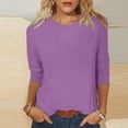 thumbnail image 1 of LYEAA Women 3/4 Sleeve Round Neck T-Shirt Soft Cotton Casual Solid Color Top Breathable Loungewear Stretchy Basic Tee for Home Yoga Purple XL, 1 of 6