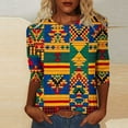 thumbnail image 1 of LYEAA Women African Diaspora Tee 3/4 Sleeve Round Neck Cotton Shirt Loose Fit Casual Cultural Apparel Black History Month Wear Multicolor S, 1 of 5