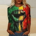 thumbnail image 1 of LYEAA Women African Diaspora Tee 3/4 Sleeve Round Neck Cotton Shirt Loose Fit Casual Cultural Apparel Black History Month Wear Multicolor XXXXL, 1 of 5