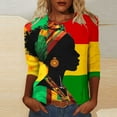 thumbnail image 1 of LYEAA Women Afrocentric Print Tops 3/4 Sleeve Round Neck Cotton Shirt Loose Fit Casual Cultural Celebration Black History Outfit Multicolor S, 1 of 5