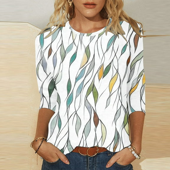 LYEAA Women Afrocentric Print Tops 3/4 Sleeve Round Neck Cotton Shirt Loose Fit Casual Cultural Celebration Black History Outfit Multicolor XXXL