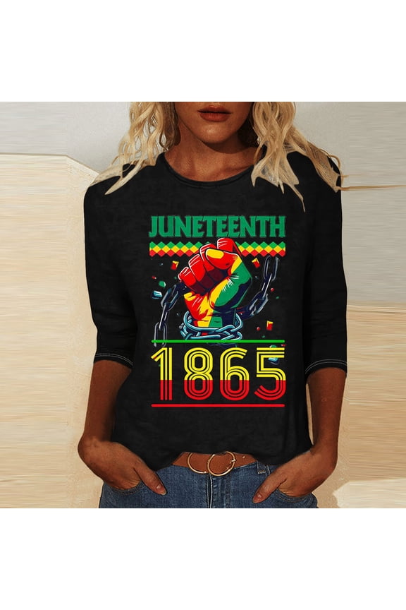 Women Black Heritage Graphic Tee 3/4 Sleeve Round Neck Cotton Shirt Loose Fit Casual Tops African American Cultural Apparel Multicolor XXXXXL