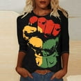 thumbnail image 1 of LYEAA Women Black History Month Print 3/4 Sleeve T-Shirt Casual Round Neck Loose Fit Cotton Top Afrocentric Cultural Apparel Everyday Wear Multicolor XXXXXL, 1 of 5