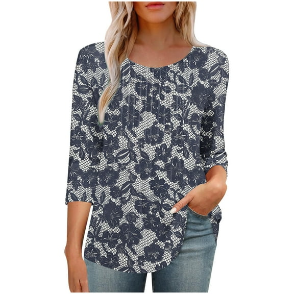 LYEAA Women Boho Floral Tops 3/4 Sleeve Round Neck Loose Fit Blouse Summer Casual Beach Shirt Resort Style Cotton Botanical Print 2025 Multicolor S