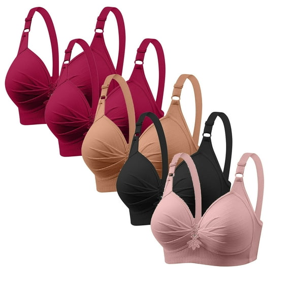 LYEAA Women Bras Plus Size Packs of 5 Soft Comfortable Bras Wireless Breathable Everyday Bra for Womens All Coverage Bralette Fashion Solid Push up Bra Style with Adjustable Straps