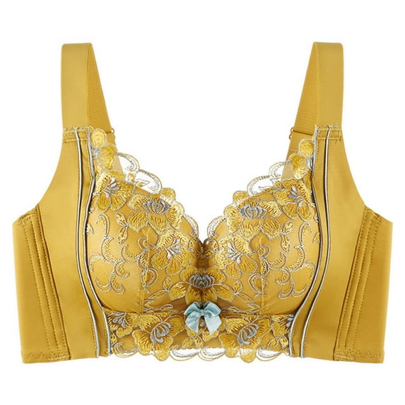 LYEAA Women Bras Push up Lace Wireless Daily Bras Wirefree Adjustable Strap Support Lift Soft Bralette No Wire Breathable Comfort Sleeping Bras Yellow M